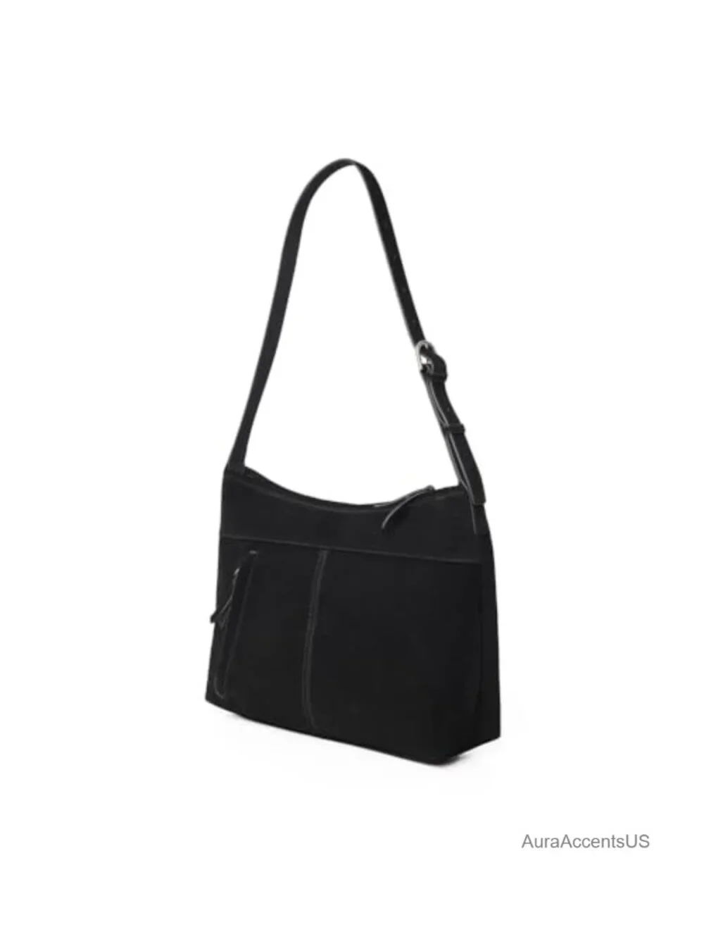 Genuine Suede Leather Slouchy Hobo Shoulder & Crossbody Purse with Zip Top